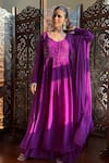Buy_Label Aishwaryrika_Purple Georgette Embroidery Round Neck Rose Chikankari Anarkali Set _at_Aza_Fashions