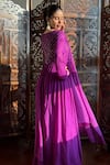 Shop_Label Aishwaryrika_Purple Georgette Embroidery Round Neck Rose Chikankari Anarkali Set _at_Aza_Fashions