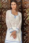 Shop_Label Aishwaryrika_White Georgette Embroidery, Lace Round Neck Short Chikankari Kurta Set _Online_at_Aza_Fashions