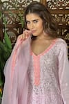 Shop_Label Aishwaryrika_Pink Georgette Embroidery V-neck Chikankari Lace Kurta Set _Online_at_Aza_Fashions