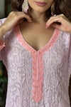 Label Aishwaryrika_Pink Georgette Embroidery V-neck Chikankari Lace Kurta Set _at_Aza_Fashions