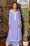 Buy_Label Aishwaryrika_Lavender Georgette Embroidery Round Neck Mauve Eclipse Chikankari Lace Kurta Set _at_Aza_Fashions