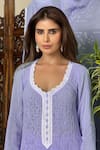Shop_Label Aishwaryrika_Lavender Georgette Embroidery Round Neck Mauve Eclipse Chikankari Lace Kurta Set _at_Aza_Fashions