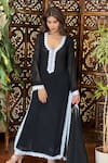 Buy_Label Aishwaryrika_Black Georgette Lace V-neck Midnight Bloom Chikankari Kurta Set _at_Aza_Fashions
