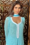 Shop_Label Aishwaryrika_Blue Georgette Embroidery Round Neck Opal Sky Chikankari Lace Kurta Set _Online_at_Aza_Fashions