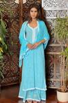 Buy_Label Aishwaryrika_Blue Georgette Embroidery Round Neck Opal Sky Chikankari Lace Kurta Set _at_Aza_Fashions