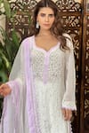 Shop_Label Aishwaryrika_White Georgette Embroidery Lilac Chikankari Lace Kurta Set _at_Aza_Fashions