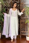 Buy_Label Aishwaryrika_White Georgette Embroidery Lilac Chikankari Lace Kurta Set _at_Aza_Fashions