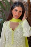 Label Aishwaryrika_Green Georgette Embroidery Keyhole Neck Chikankari Lace Kurta Set _Online_at_Aza_Fashions