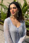 Buy_Label Aishwaryrika_Blue Georgette Embroidery Round Neck Jewel Chikankari Kurta Set _Online_at_Aza_Fashions
