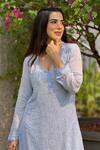 Shop_Label Aishwaryrika_Blue Georgette Embroidery Round Neck Jewel Chikankari Kurta Set _at_Aza_Fashions