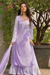 Buy_Label Aishwaryrika_Purple Georgette Embroidery Square Neck Velvet Twilight Chikankari Kurta Set _at_Aza_Fashions