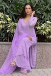 Shop_Label Aishwaryrika_Purple Georgette Embroidery Square Neck Velvet Twilight Chikankari Kurta Set _at_Aza_Fashions