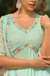 Shop_Label Aishwaryrika_Blue Georgette Embroidery Round Neck Malt Chikankari Anarkali Set _Online_at_Aza_Fashions