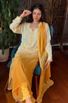 Label Aishwaryrika_Yellow Georgette Embroidery Round Neck Sunshine Chikankari Lace Kurta Set _Online_at_Aza_Fashions