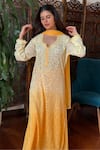 Buy_Label Aishwaryrika_Yellow Georgette Embroidery Round Neck Sunshine Chikankari Lace Kurta Set _Online_at_Aza_Fashions