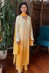 Buy_Label Aishwaryrika_Yellow Georgette Embroidery Round Neck Sunshine Chikankari Lace Kurta Set _at_Aza_Fashions