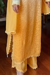 Shop_Label Aishwaryrika_Yellow Georgette Embroidery Round Neck Sunshine Chikankari Lace Kurta Set _Online_at_Aza_Fashions