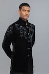 Rohit Bal_Black Velvet Embroidery Bandhgala _Online_at_Aza_Fashions