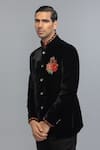 Rohit Bal_Black Velvet Embroidery Bandhgala _Online_at_Aza_Fashions