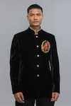 Buy_Rohit Bal_Black Velvet Embroidery Bandhgala _at_Aza_Fashions