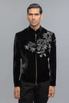 Buy_Rohit Bal_Black Velvet Embroidery Bandhgala _at_Aza_Fashions