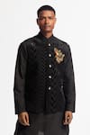 Buy_Rohit Bal_Black Velvet Embroidery Designer Nehru Jacket _at_Aza_Fashions