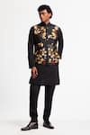 Shop_Rohit Bal_Black Silk Embroidery Nehru Jacket _at_Aza_Fashions