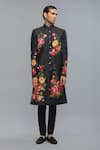 Buy_Rohit Bal_Black Silk Embroidery Floral Sherwani _at_Aza_Fashions