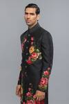 Rohit Bal_Black Silk Embroidery Floral Sherwani _Online_at_Aza_Fashions