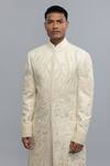 Rohit Bal_Ivory Silk Embroidery Matka Sherwani _Online_at_Aza_Fashions