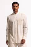Buy_Rohit Bal_Ivory Poplin Embroidery Designer Shirt _at_Aza_Fashions