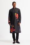 Buy_Rohit Bal_Black Linen Printed Designer Kurta _at_Aza_Fashions