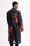 Shop_Rohit Bal_Black Linen Printed Designer Kurta _at_Aza_Fashions
