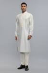 Shop_Rohit Bal_Blue Chanderi Embroidery Powder Kurta Set _at_Aza_Fashions