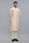 Shop_Rohit Bal_Pink Chanderi Embroidery Powder Kurta Set _at_Aza_Fashions