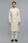 Shop_Rohit Bal_Ivory Chanderi Embroidery Kurta Set _at_Aza_Fashions