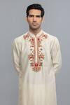 Rohit Bal_Ivory Chanderi Embroidery Kurta Set _Online_at_Aza_Fashions