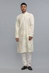 Buy_Rohit Bal_Ivory Chanderi Embroidery Kurta Pant Set _at_Aza_Fashions