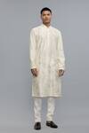 Shop_Rohit Bal_Ivory Chanderi Embroidery Kurta Pant Set _at_Aza_Fashions