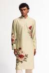 Rohit Bal_Green Chanderi Embroidery Sage Kurta Set _Online_at_Aza_Fashions