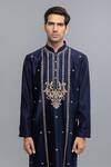 Buy_Rohit Bal_Blue Chanderi Embroidery Indigo Kurta Set _Online_at_Aza_Fashions