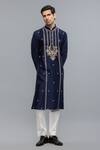 Buy_Rohit Bal_Blue Chanderi Embroidery Indigo Kurta Set _at_Aza_Fashions