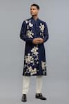 Buy_Rohit Bal_Blue Chanderi Embroidery Indigo Kurta Set _at_Aza_Fashions