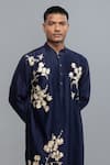 Shop_Rohit Bal_Blue Chanderi Embroidery Indigo Kurta Set _at_Aza_Fashions