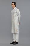 Shop_Rohit Bal_Blue Chanderi Embroidery Powder Kurta Pant Set _at_Aza_Fashions