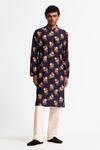 Buy_Rohit Bal_Blue Chanderi Indigo Floral Kurta Set _at_Aza_Fashions