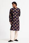 Shop_Rohit Bal_Blue Chanderi Indigo Floral Kurta Set _at_Aza_Fashions