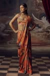 Studio 113_Orange Satin, Silk Floral Saree _Online_at_Aza_Fashions