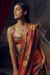 Buy_Studio 113_Orange Satin, Silk Floral Saree _Online_at_Aza_Fashions